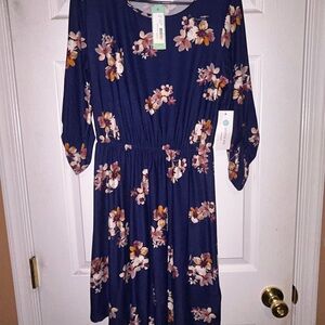 Floral Navy Dress with 3/4 Sleeves